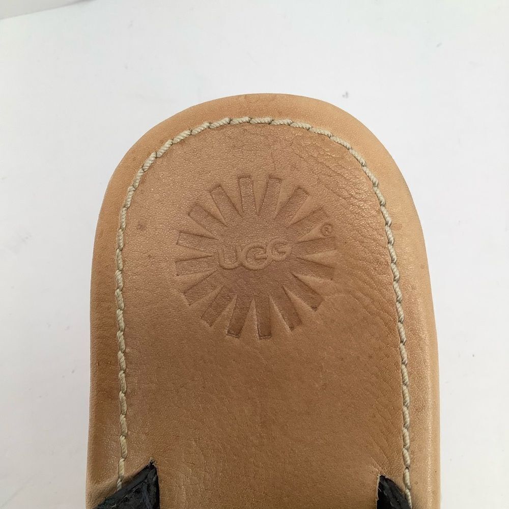 UGG AUSTRALIA SOLENA BLACK LEATHER CUT OUT WEDGE WOMEN'S THONG SANDALS SZ 9W - Picture 10 of 10